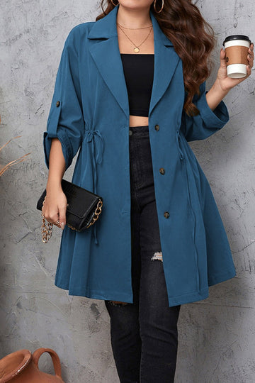 Woochic veste grande taille femme col revers à lacets, midi bleu 6 1XL